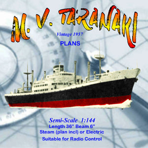 full size printed plan semi scale 1:144  cargo passenger ship m.v. taranaki suitable for radio control