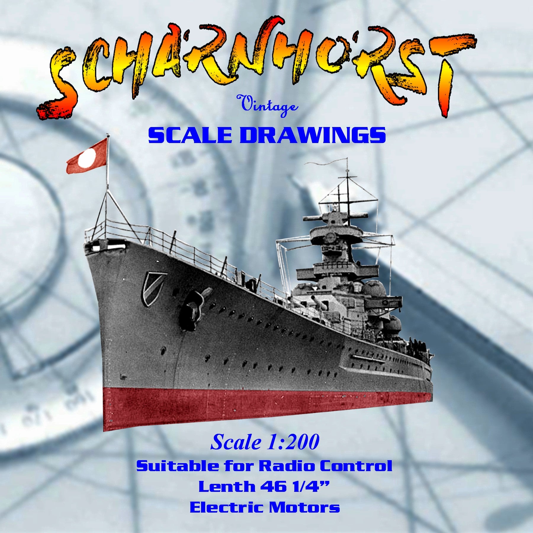 full size printed drawing scale 1/200 german battleship scharnhorst suitable for radio control