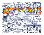 full size printed plan scale 1” = 1' control line wingspan 36" mitsubishi type 96