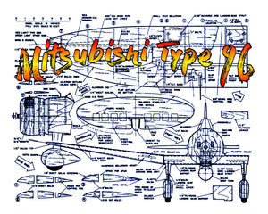 full size printed plan scale 1” = 1' control line wingspan 36" mitsubishi type 96