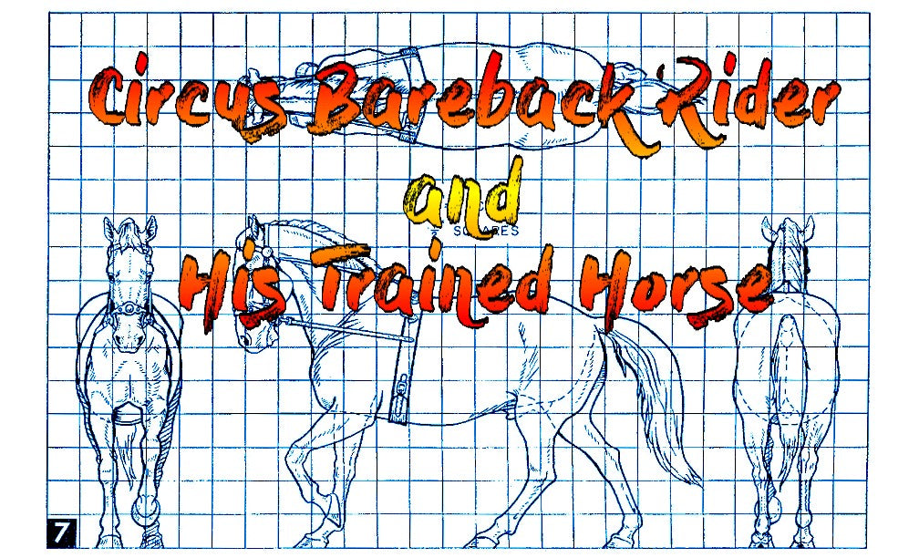 full size printed plan carving a  circus bareback rider and his trained horse