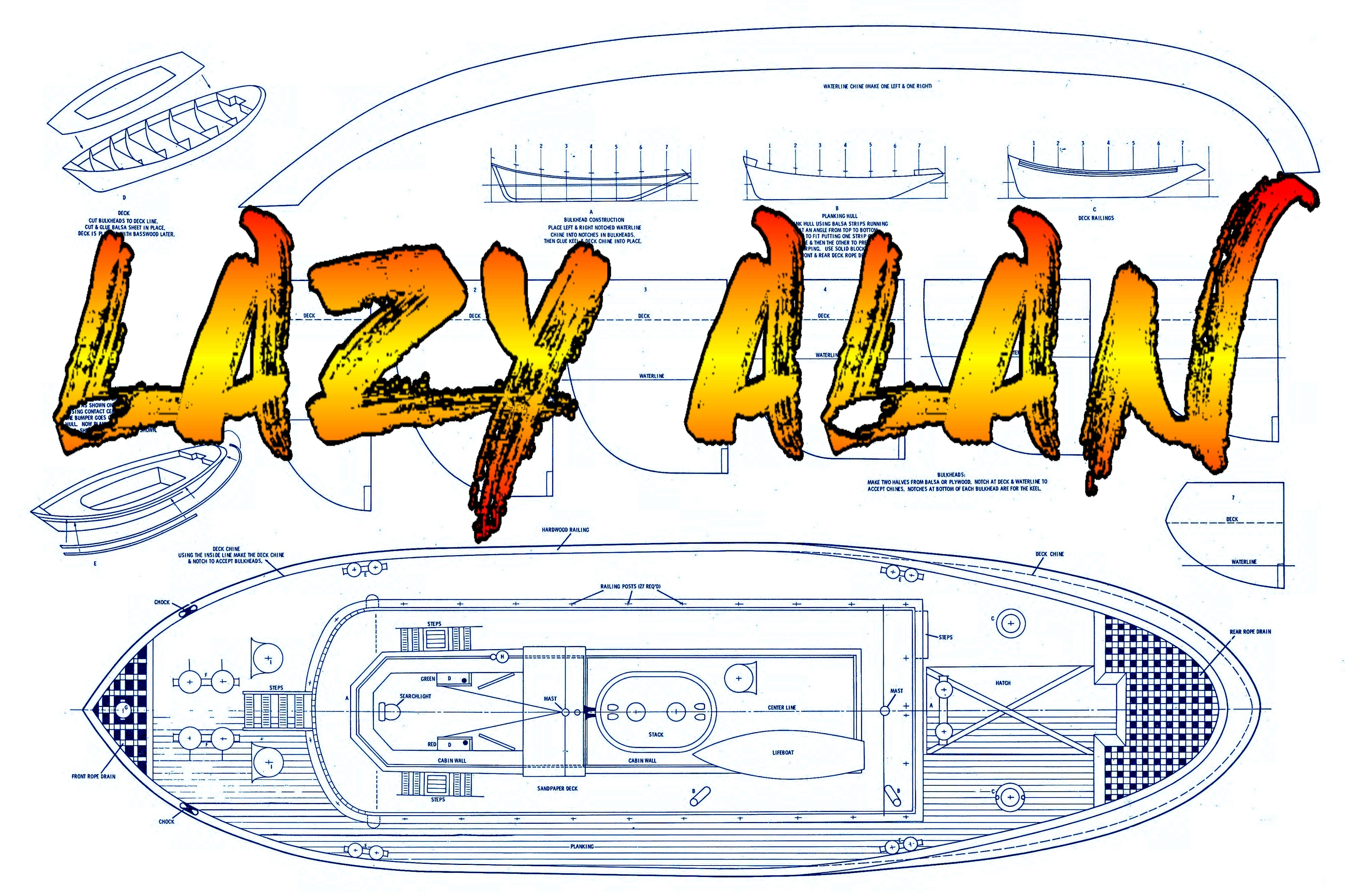 full size printed plans giant scale 1:20 tug l 48" b 13" for radio control