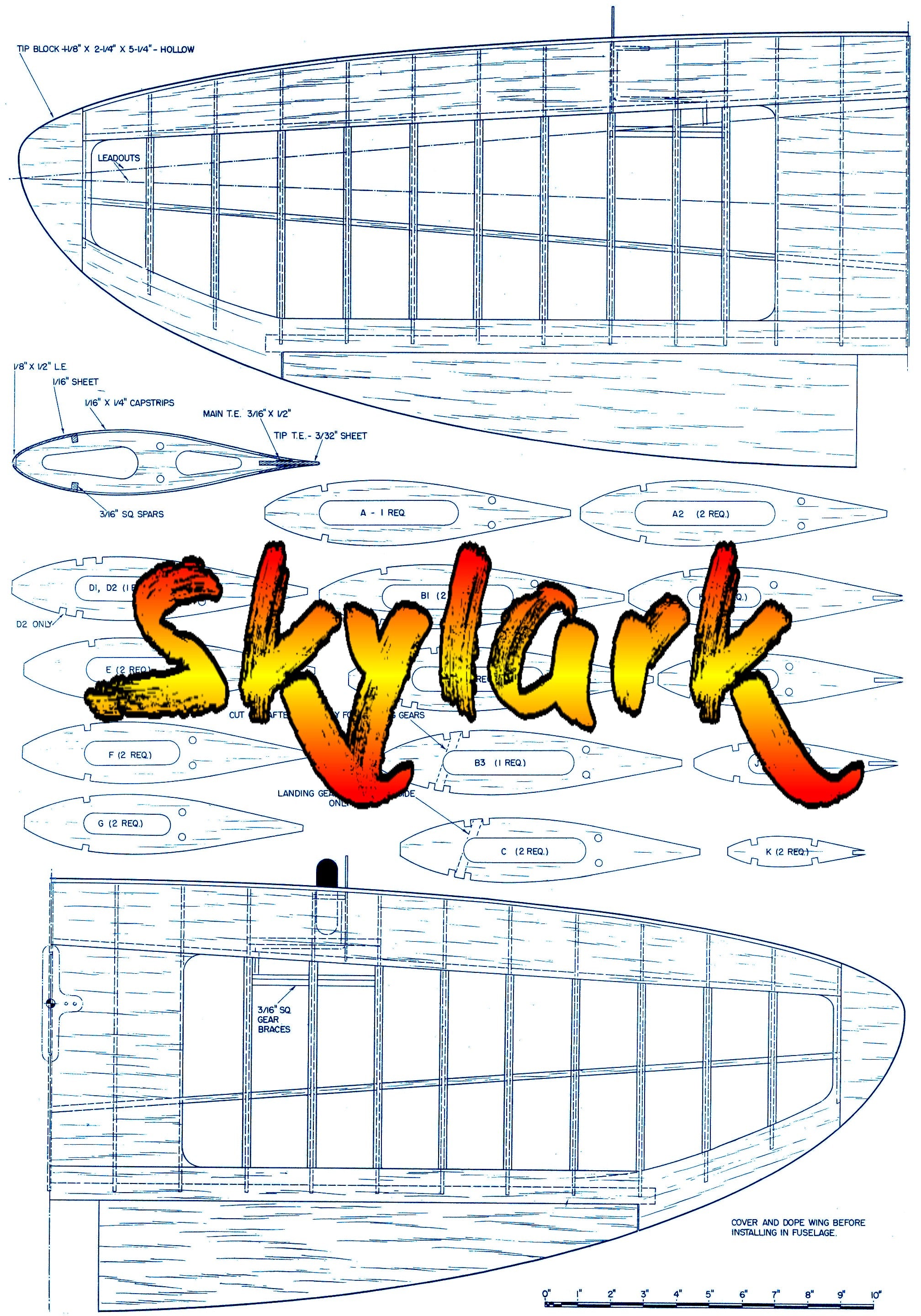 full size printed plans vintage 1963 control line stunter .35 skylark graceful in line, contest bred