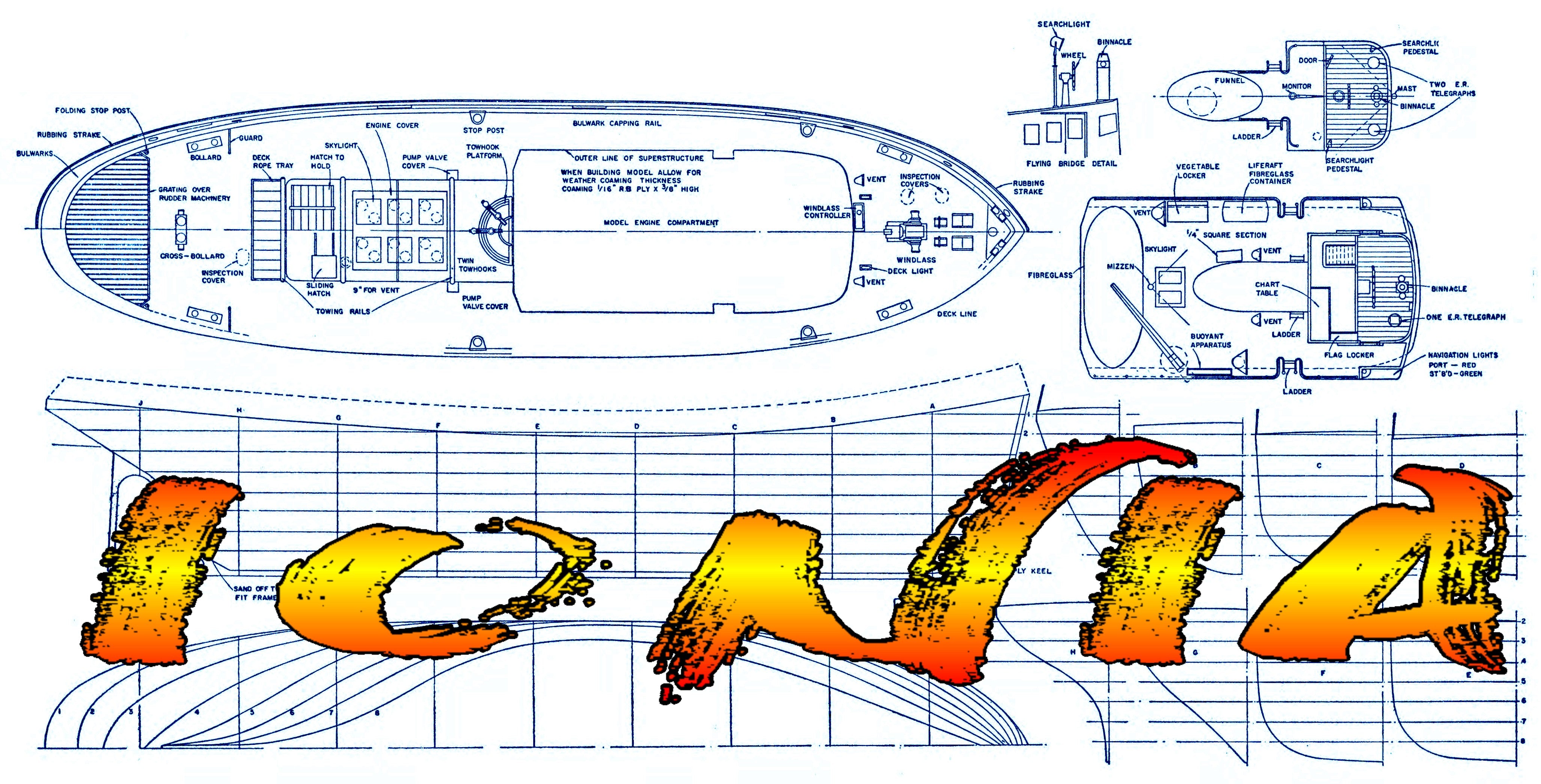 full size printed plans scale 1:32 3/8"=1ft tug ionia l 36 3/4" suitable for radio control