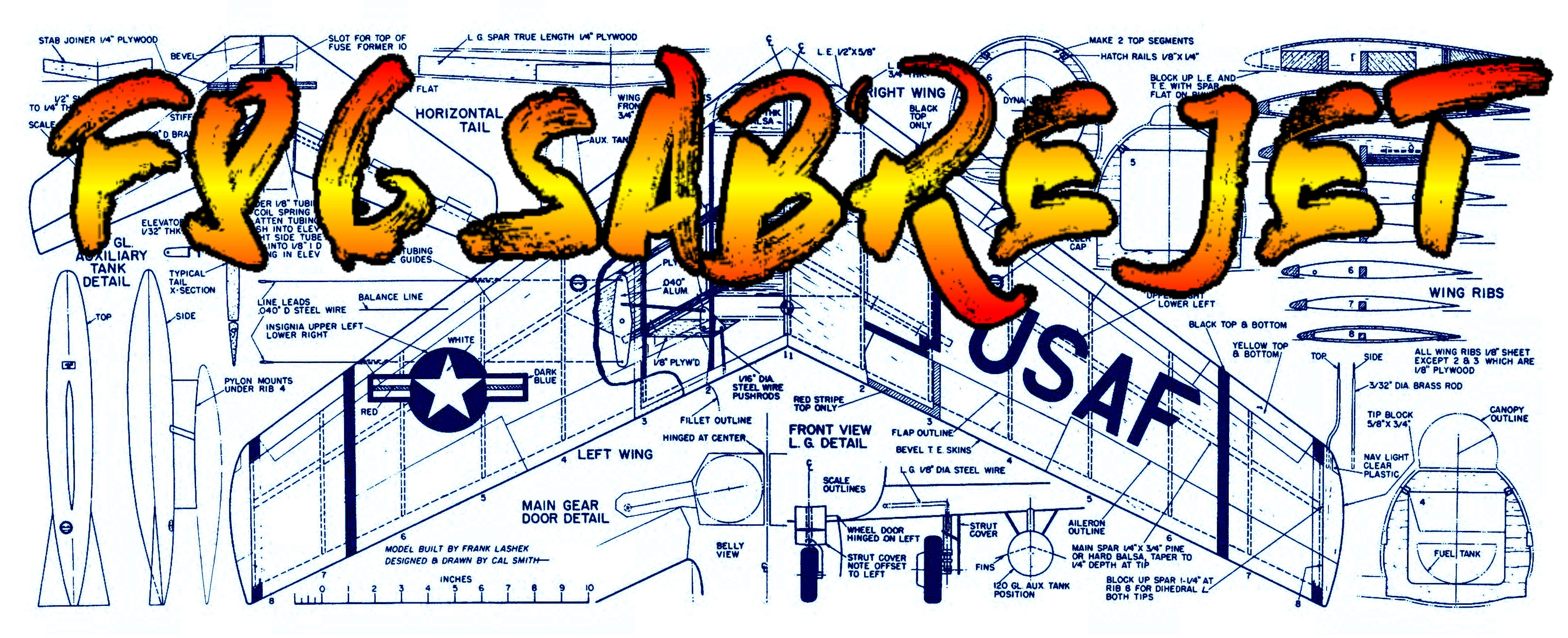 full size plans f86 sabre jet control line  scale 1 1/8” =1ft  wingspan 41”  dyna-jet or ducted fan