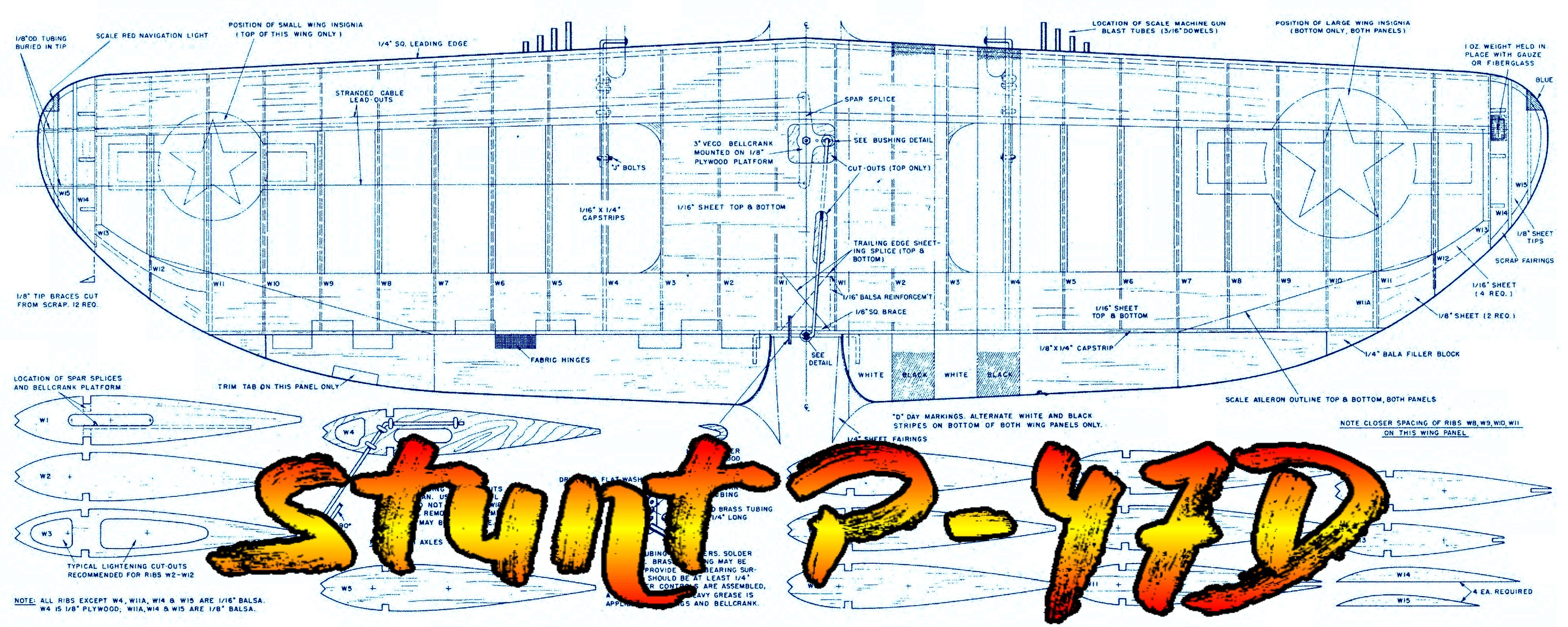 full size printed plan vintage 1966 semi-scale .35 control line stunter p-47d contest winning jug