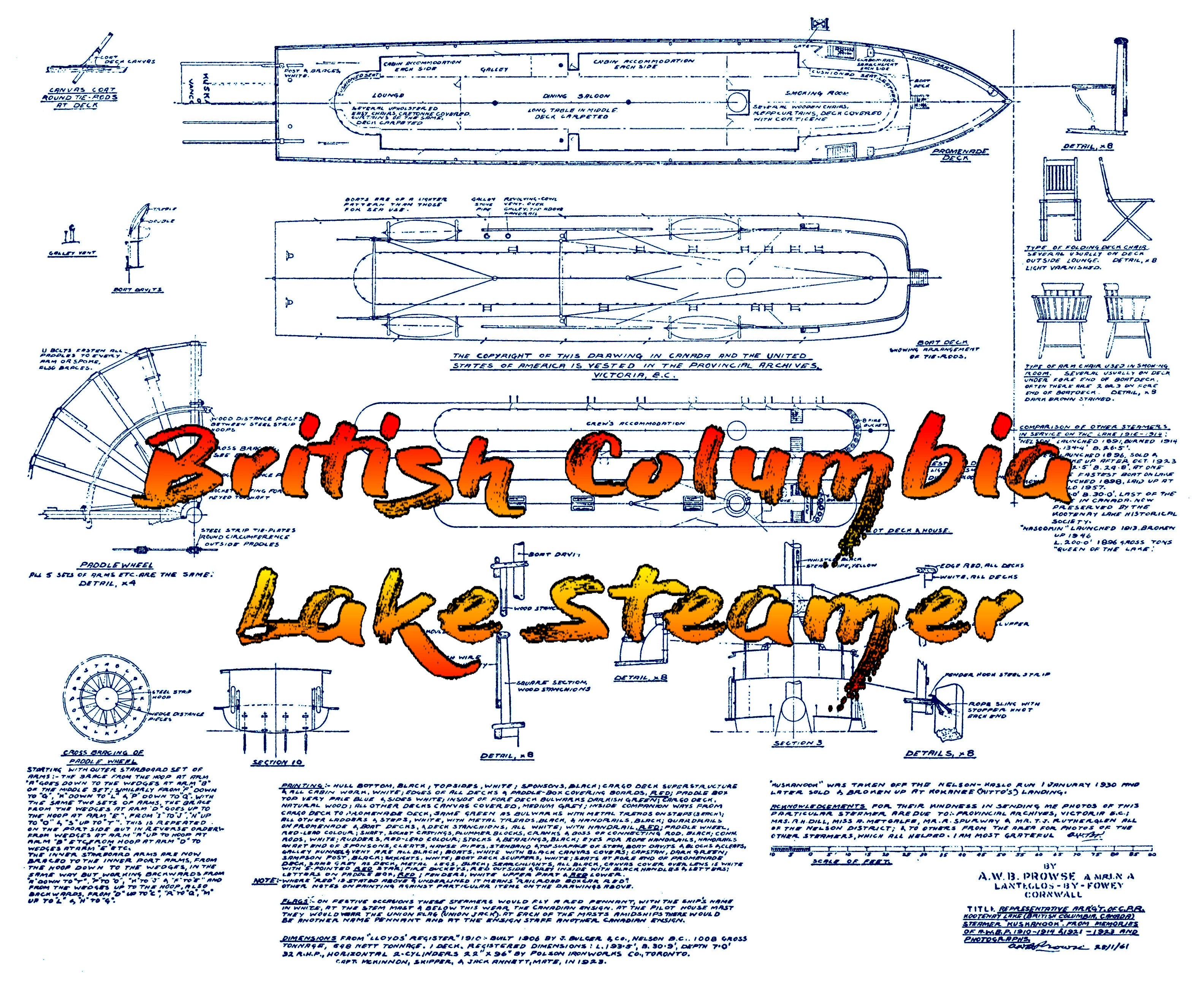 full size printed plan scale 1:72 british columbia lake steamer suitable for display or radio control