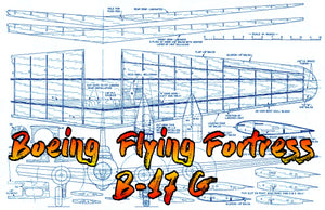 full size printed plan scale 1:28 control line b-17g no unusual techniques, tools, or materials required.