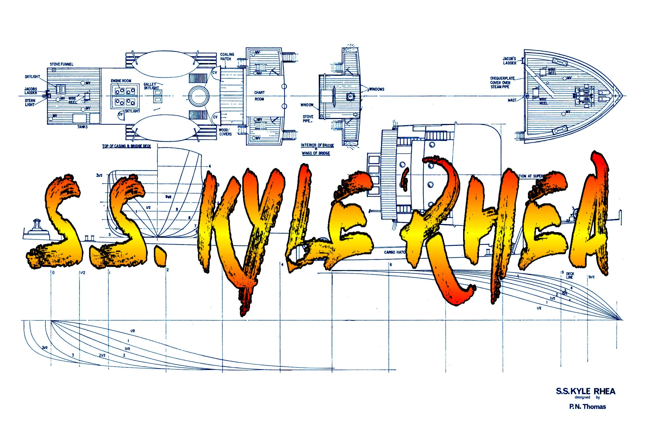 full size printed plan scale 1:48 single hatch coaster "s.s. kyle rhea" suitable for radio control