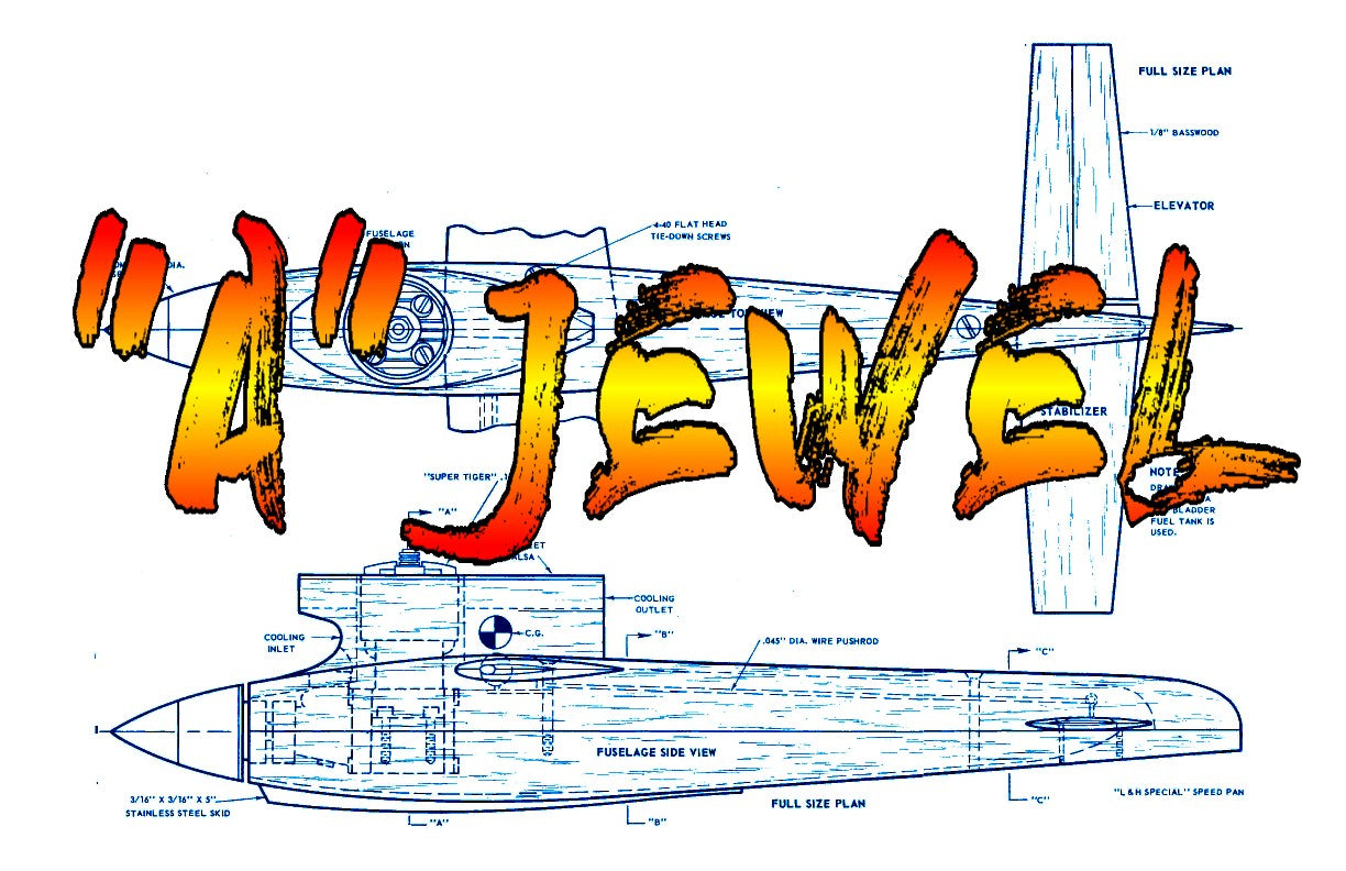 full size printed plan   control line speed “a” jewel 1959 nat's winner engine .15