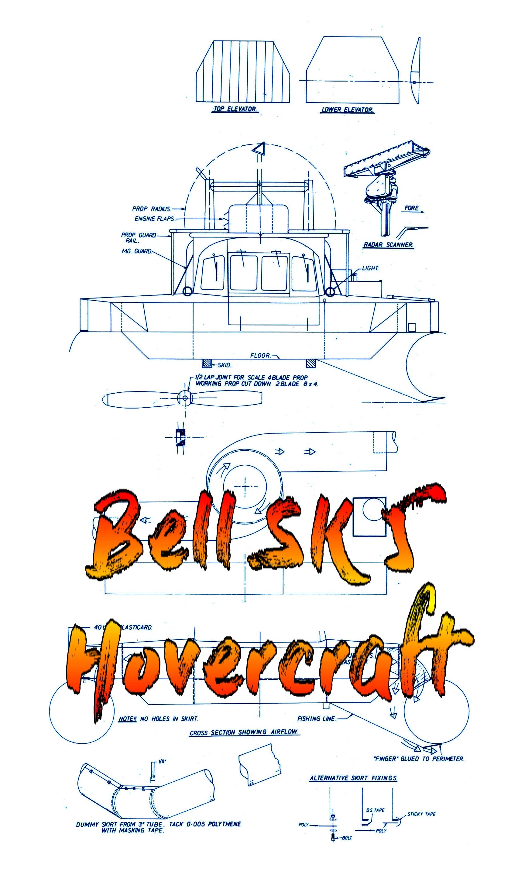 full size printed plan scale 1:18 bell sk 5 hovercraft for 3 channel radio control