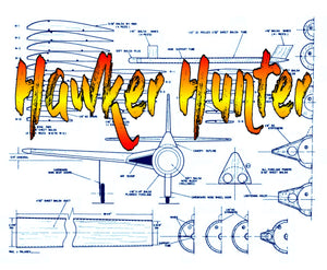 full size printed plan semi-scale 1:12 free flight hawker hunter .049 ducted fan