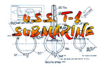 full size printed plan scale 1:48  u.s.s. t-1  diving submarine suitable for radio control