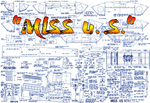 full size plans standoff scale 1/8 "miss u. s.”  unlimited hydroplane l 44" for radio control