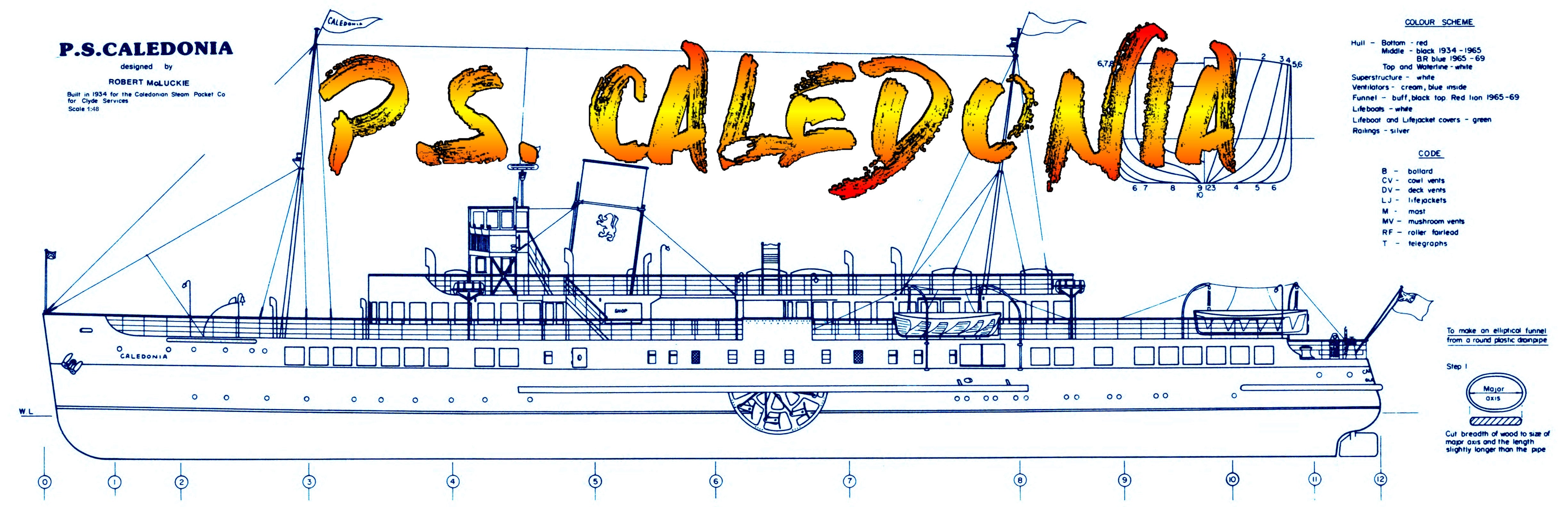 full size printed plan scale 1:48 p.s. caledonia static model or convert radio control & power