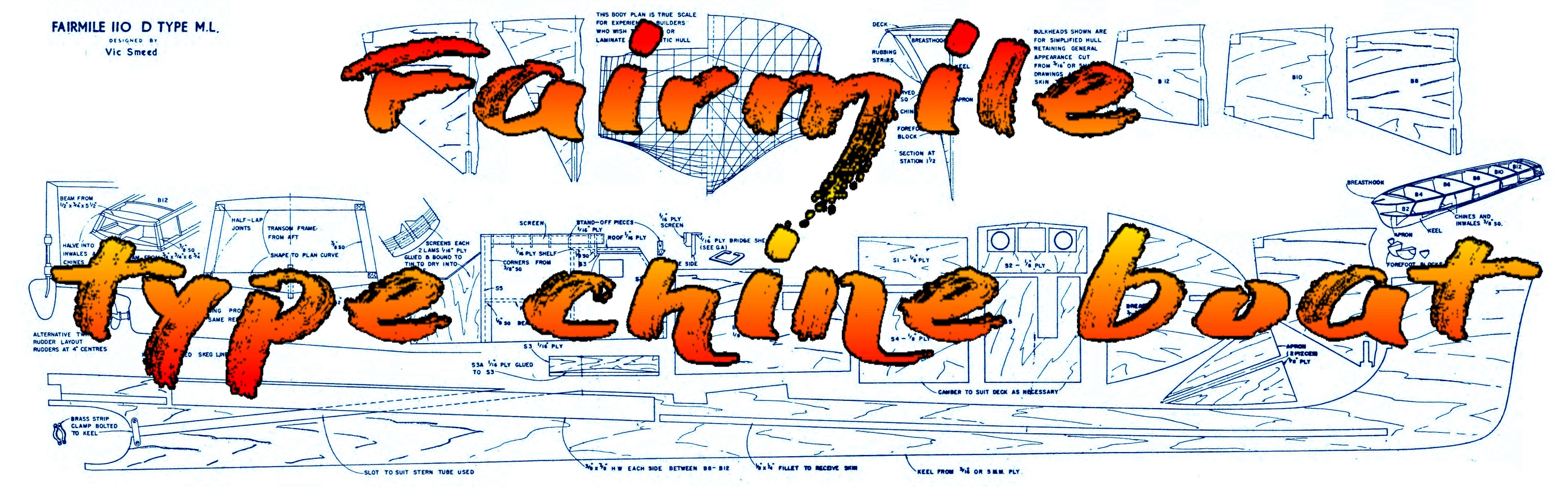 full size printed plans to build a scale 1/2 = 1ft  (1/24) lo.a. 55"  fairmile  type chine boat