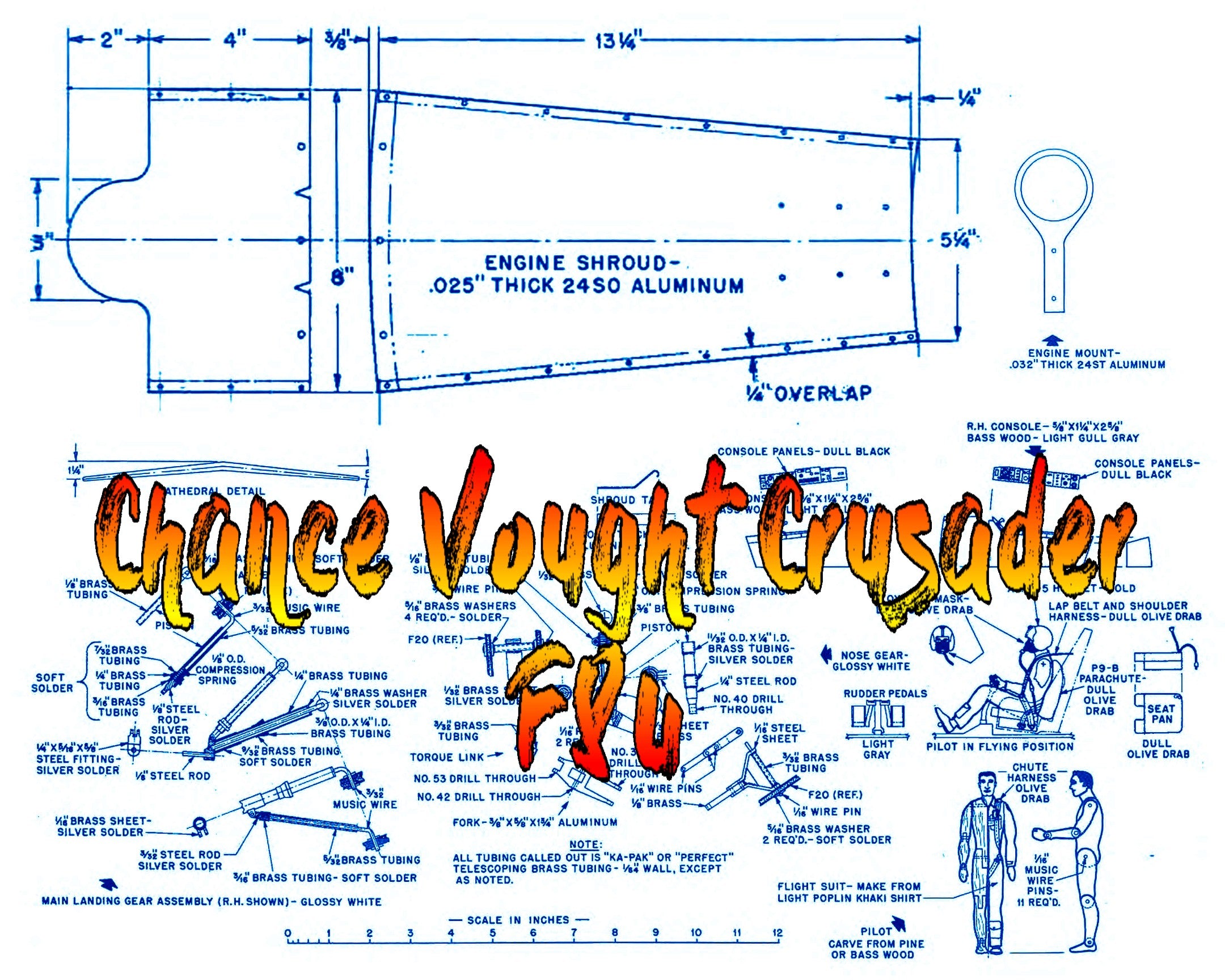 full size printed plan scale 1/16 chance vought crusader f8u  tigerjet or convert to ducted fan