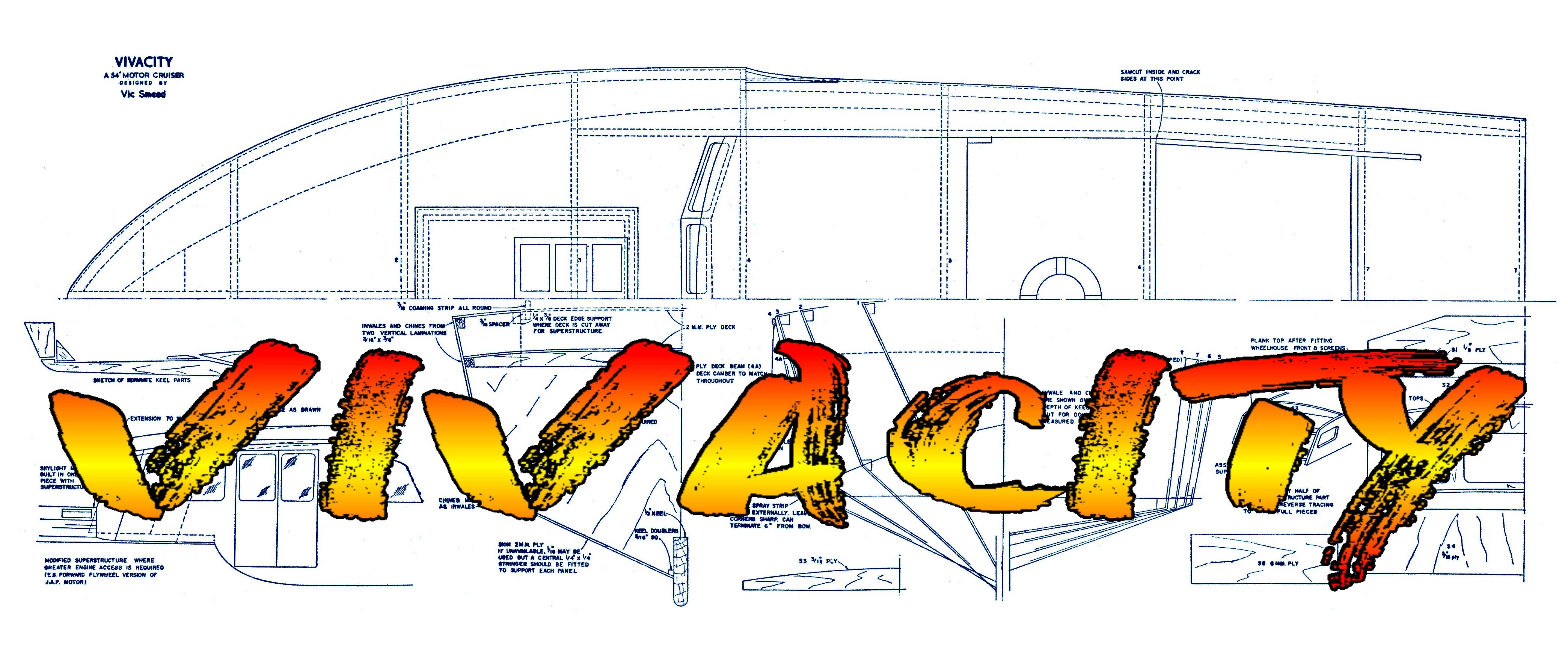 full size printed plan vintage 1965 length 54 in.  beam 17 in. "vivacity" suitable for radio control