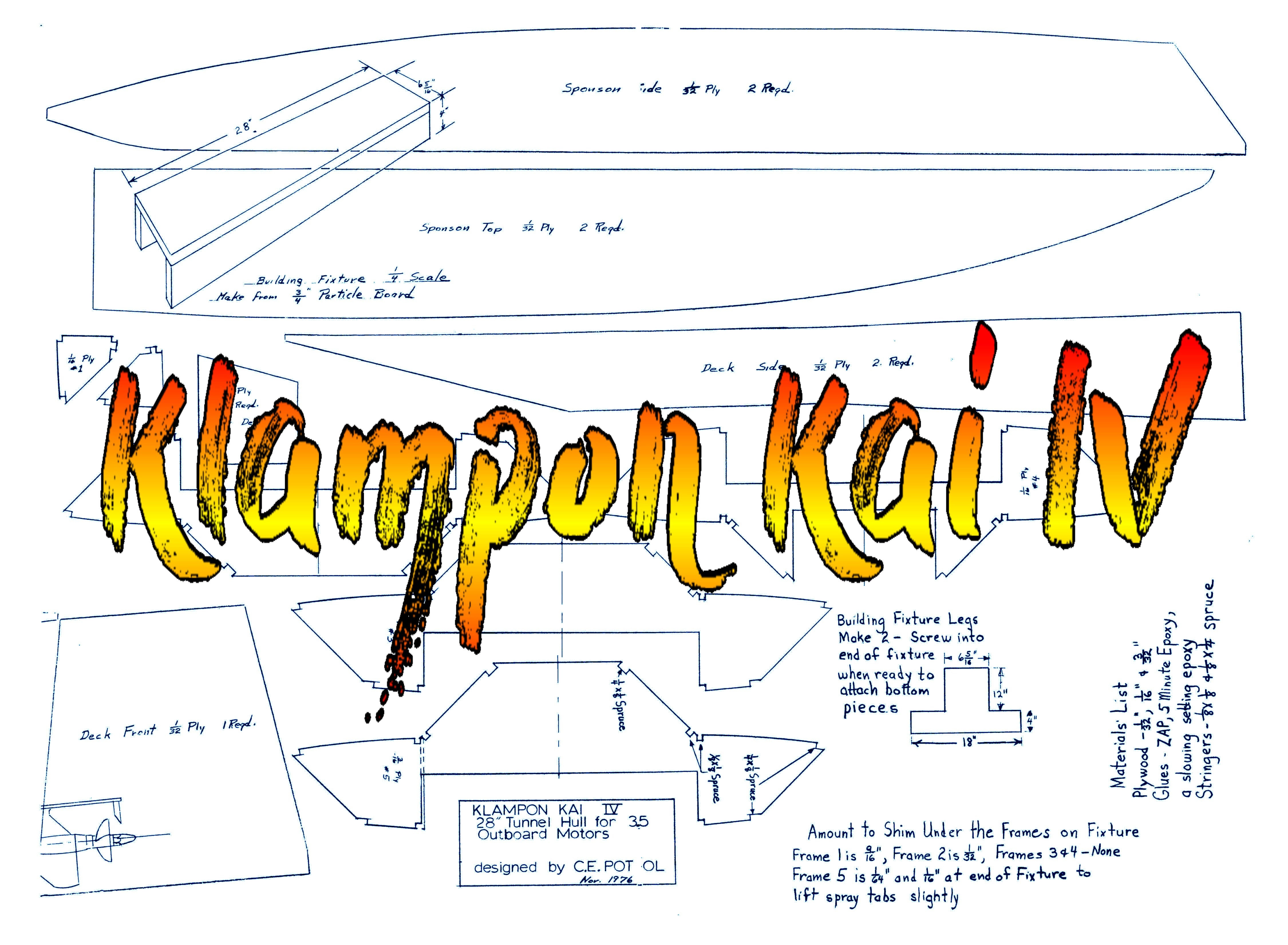 full size plans-.35 outboard raceing boat l28" klampon kai iv for radio control