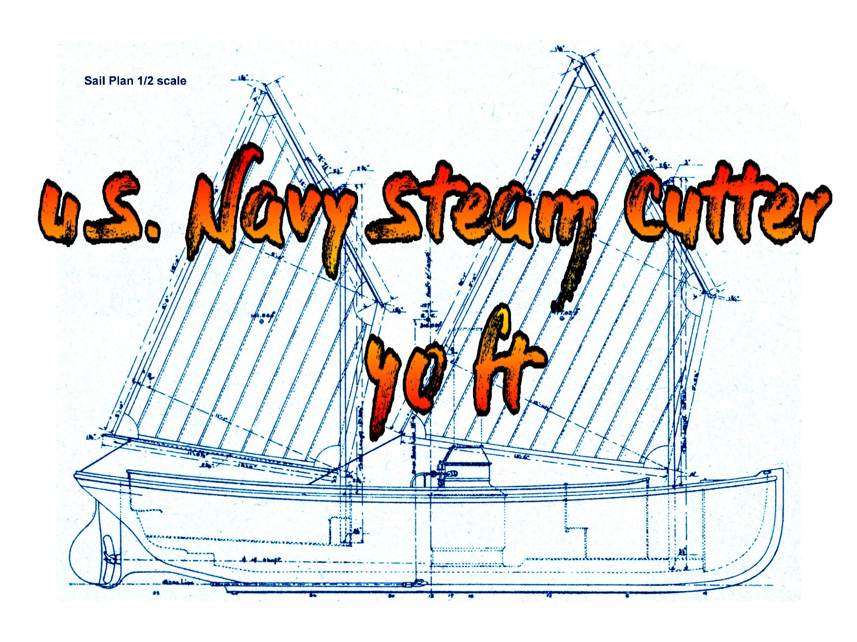 full size printed  line drawings plan 40 ft.& 30ft. u.s. navy steam cutter suitable for radio control