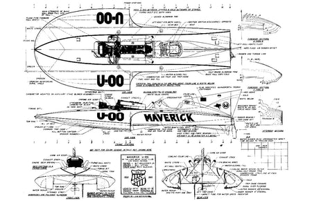 full size printed plans gold cup racer scale 1 ¼” = 1’ u‑00 maverick for remote control