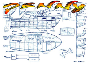 full size printed plan outboard or inboard 13" & 19" cabin cruiser suitable for radio control
