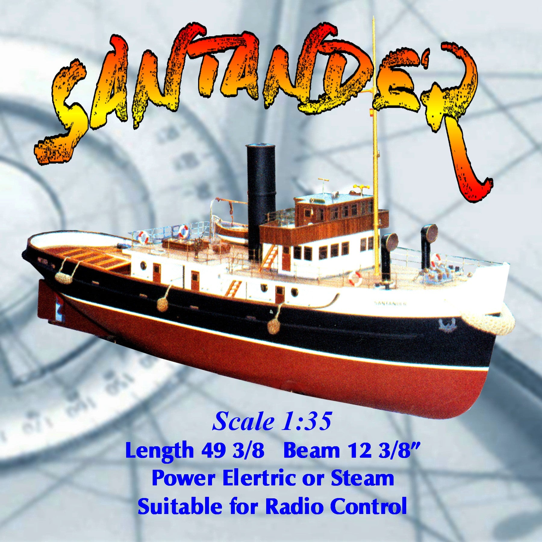 full size printed plan scale 1:35 large sea tug santander  electric or steam suitable for radio control