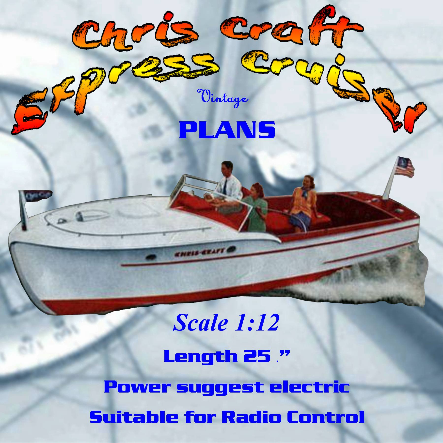 full size printed plan 25" 1:12 dumas chris craft express cruiser for radio control