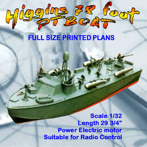Full Size Printed Plan Scale 1/32 Higgins 78-foot PT boat suitable for radio control