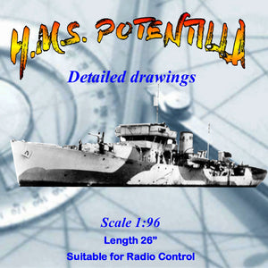 Full Size printed 1:96 scale Drawings, H.M.S. POTENTILLA Corvette, Flower Class