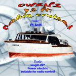 full size printed plans scale model of the owens, 42 ft. cabin cruiser suitable for radio control or light beam remote control