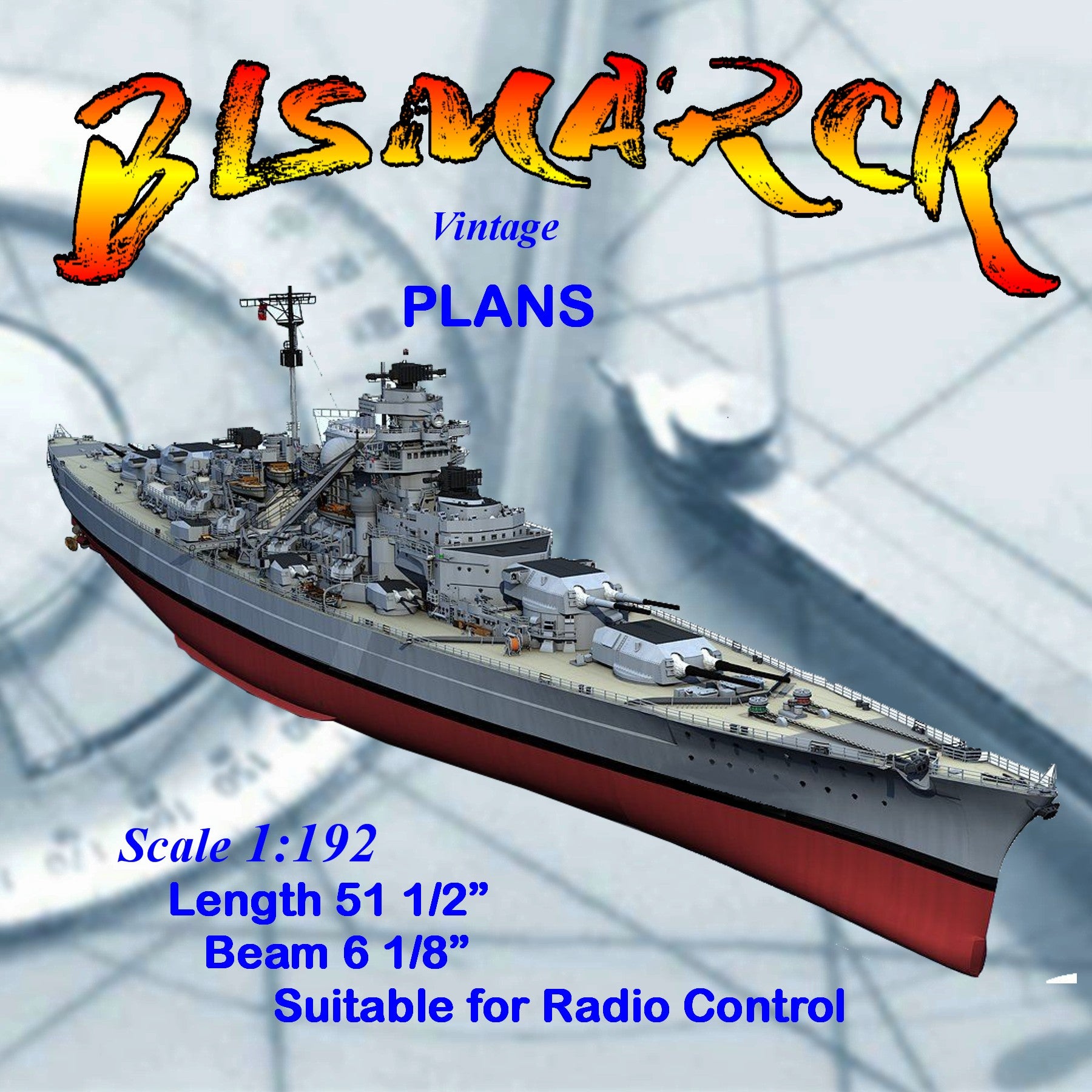 full size printed plans scale 1:192 tirpitz class bismarck suitable for multi channel radio control