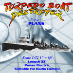 full size printed plan scale 1:72 torpedo boat, destroyer   suitable for radio control