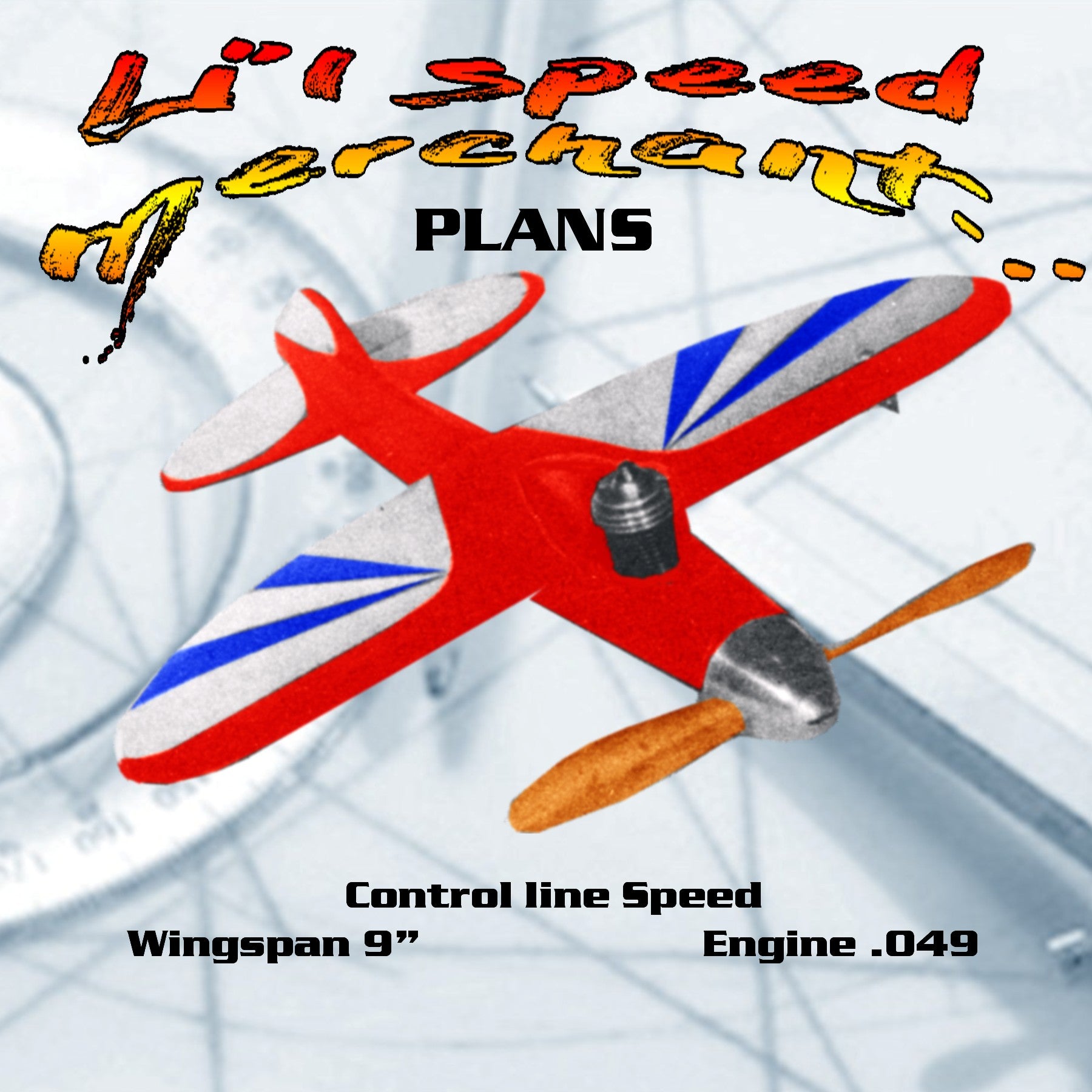 full size printed plan  1/2 a control line speed  lil’speed merchant. easy to build wingspan 9’