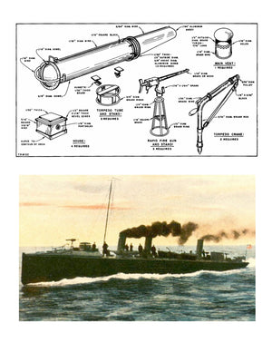 full size printed plan spanish-american war  torpedo boat suitable for radio control