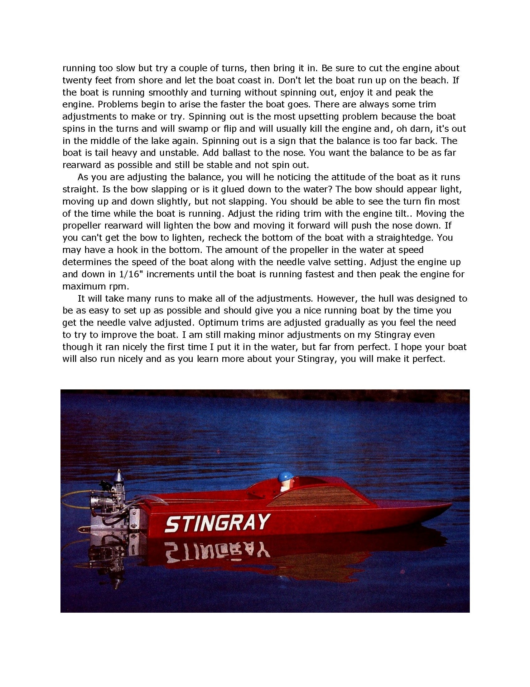 full size printed plan 3.5 outboard sport day cruiser "stingray" for radio control snappy easy to build