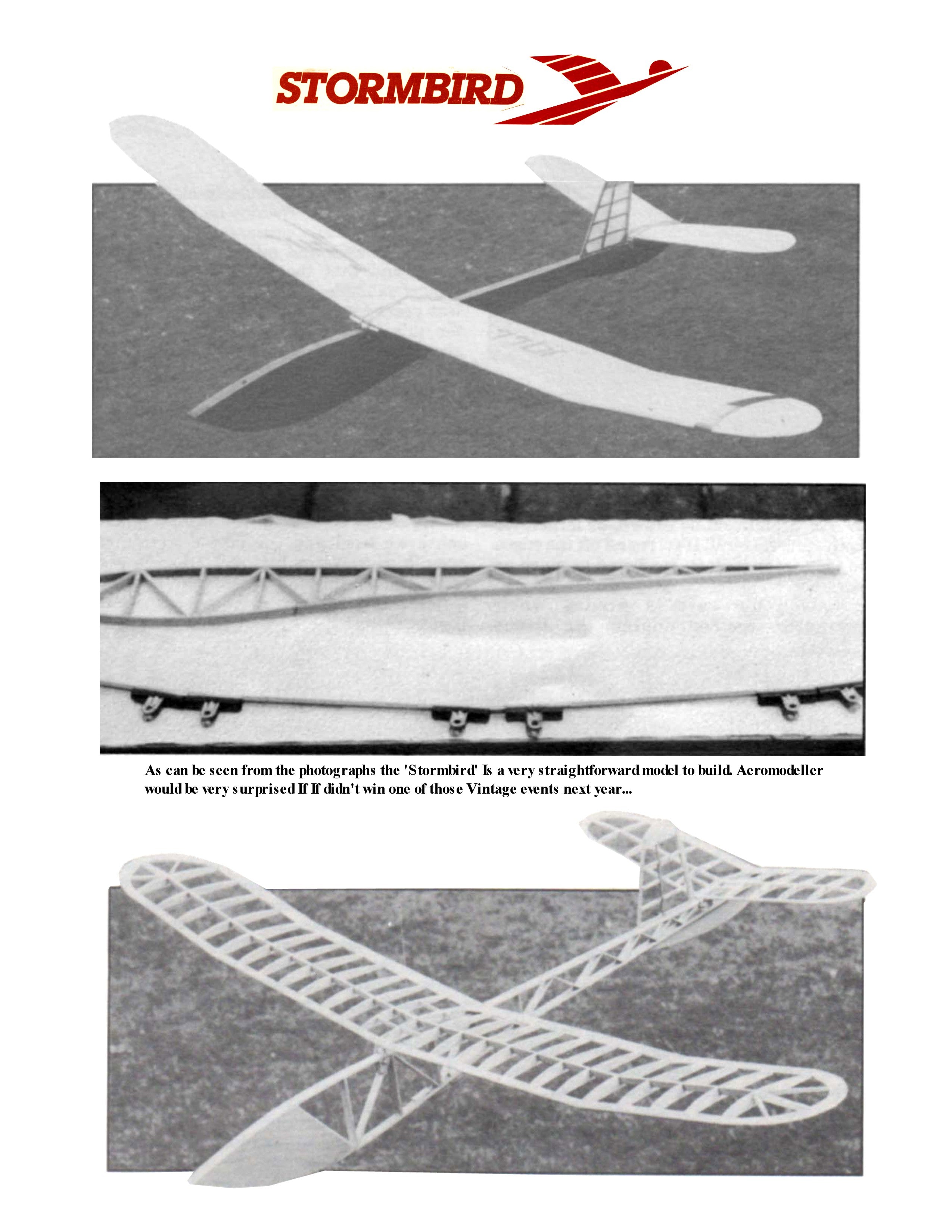 full size printed plan 1944 `floater' towline glider  wingspan 39” "stormbird"