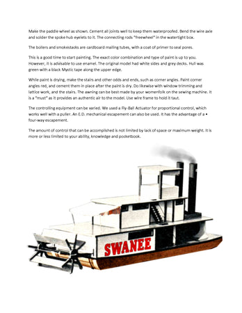 full size printed plan  42” paddle wheeler "swanee" for radio contr