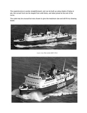 full size printed plan semi scale 1 to 150 train/car/passenger ferry "sealink vortigern" suitable for radio control