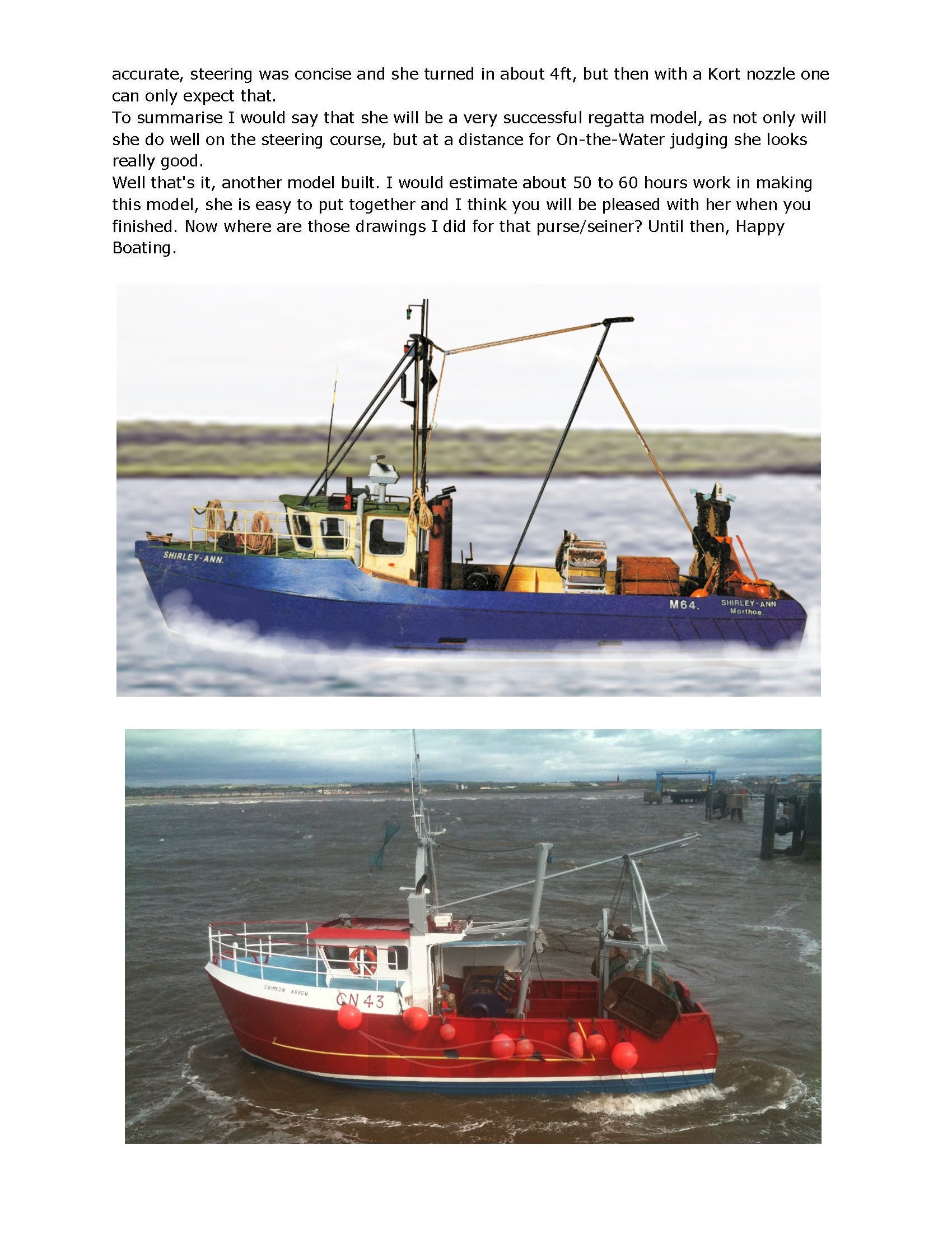 full size printed plan scale 1:16 “inshore stern trawler” suitable for radio control