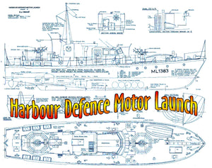 full size printed plans harbour defence motor launch scale 1:24  l 36" suitable for radio control