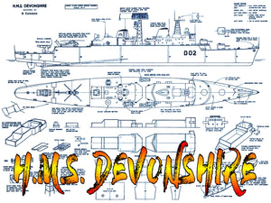 full size printed plan guided missile ship  scale 1:192  length 32 ½” for r/c