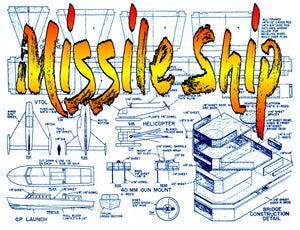 full size printed plans scale 1:72 missile ship length 48”  beam 7” suitable for radio control