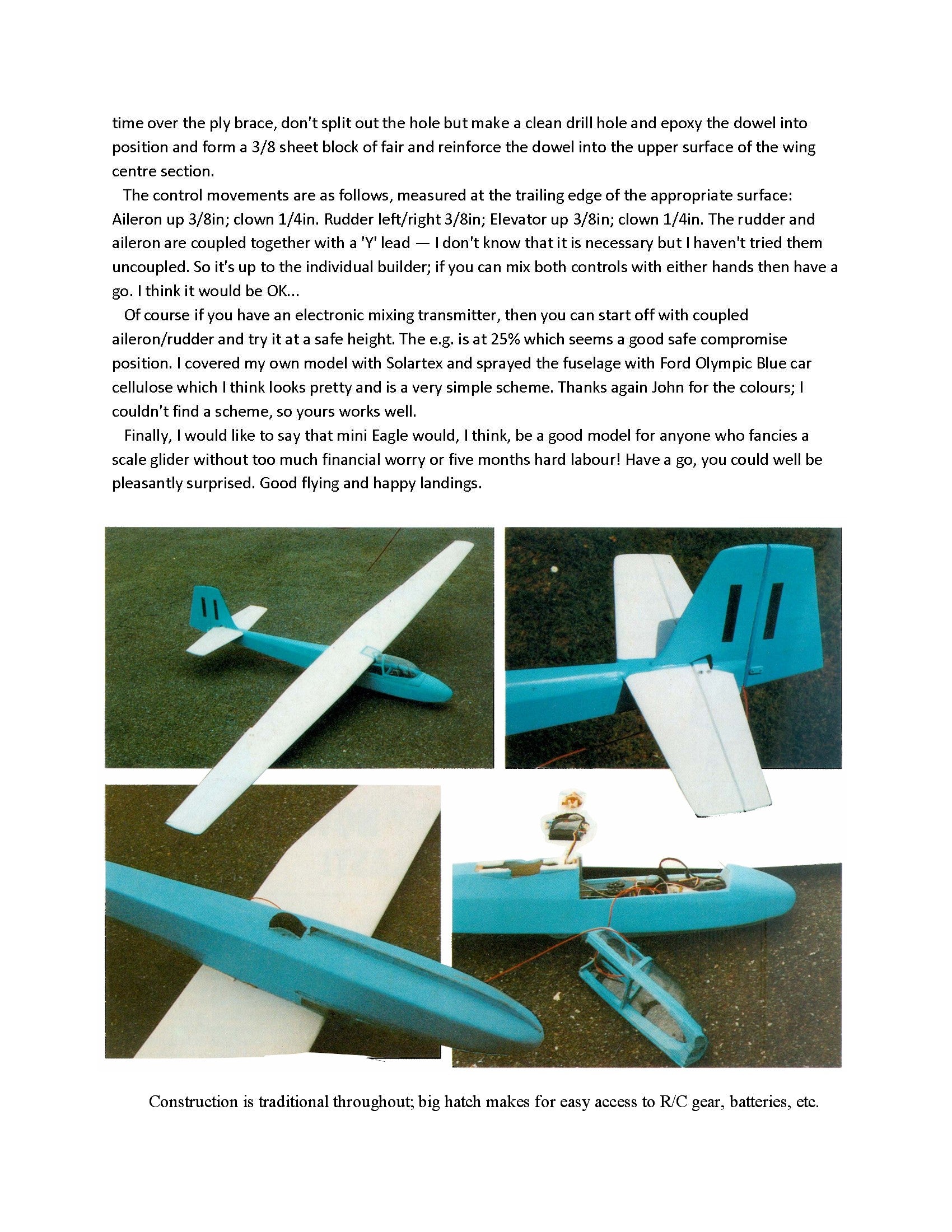 full size printed plan sailplane "slingsby eagle 3" 66 3/4" w/s for radio control