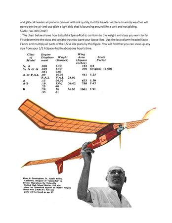 full size printed plan 1957 free flight  space-rod wingspan 42”  engine ½a