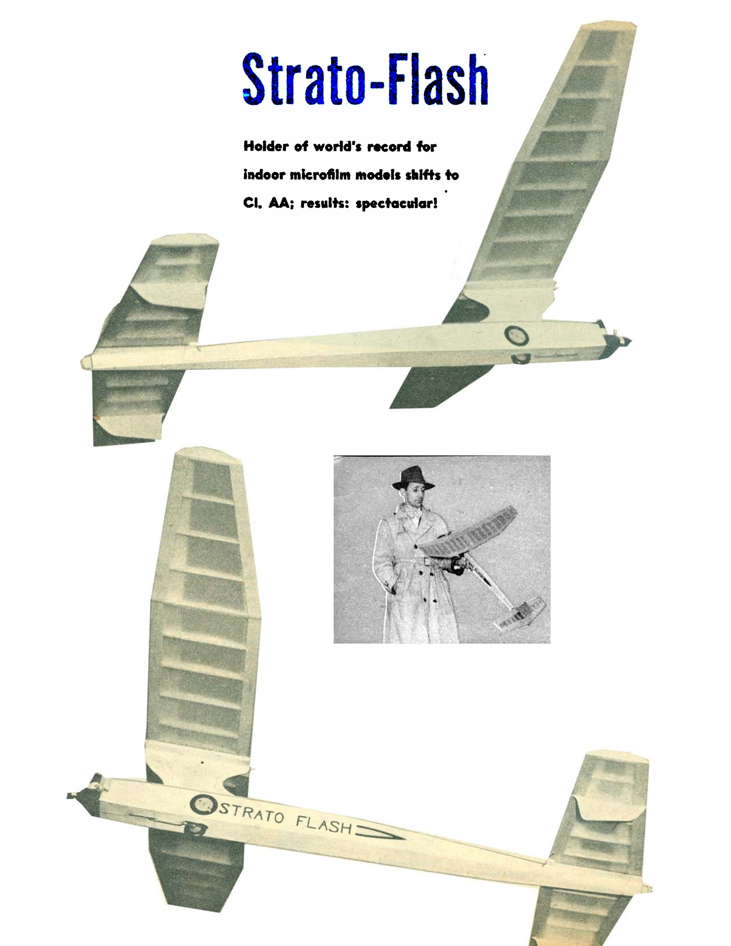 full size printed plan 1950 free flight  wingspan 37"  engine ½ a strato-flash results: spectacular!