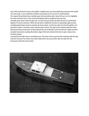 full size printed plans for 18 1/2" model boat streamlinette suitable for small r/c