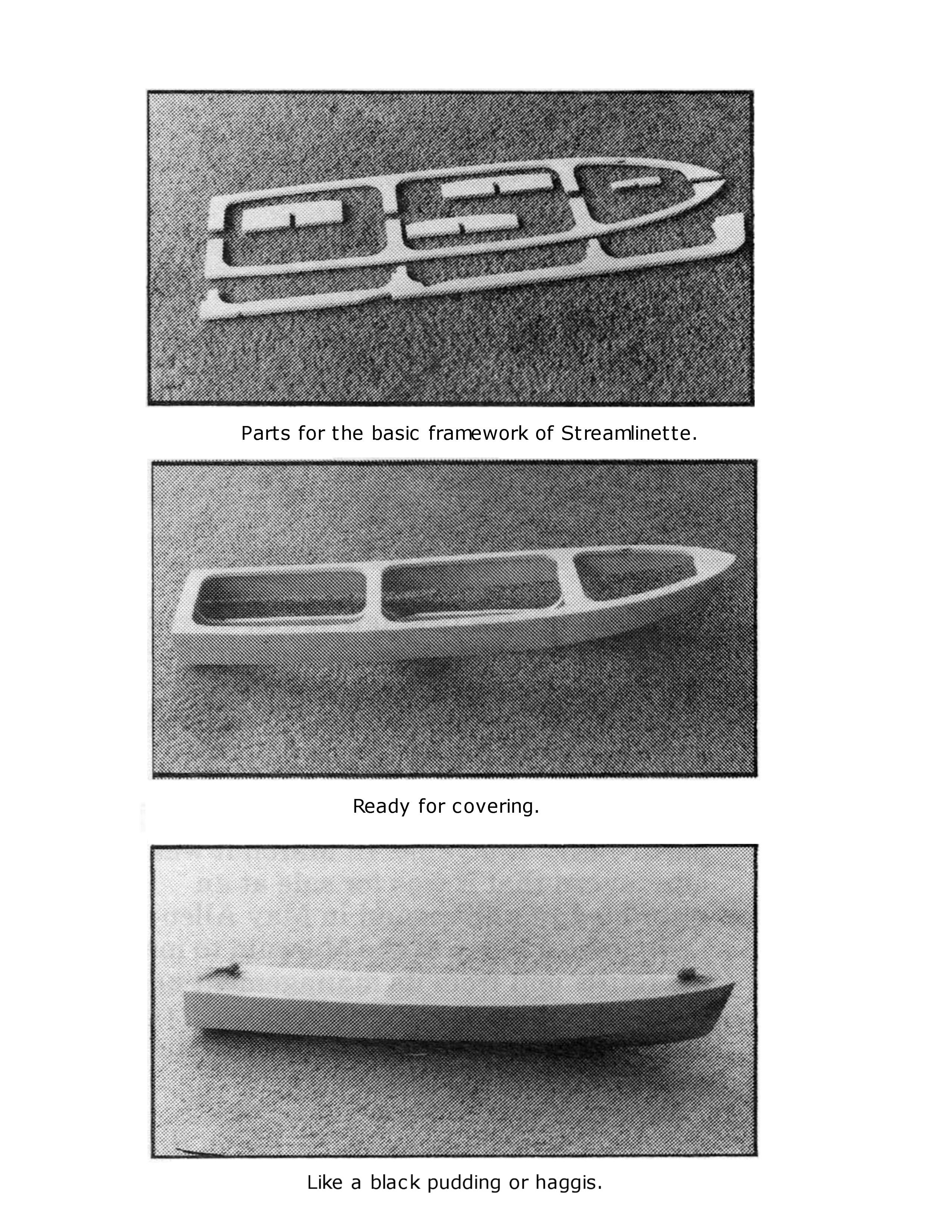 full size printed plans for 18 1/2" model boat streamlinette suitable for small r/c