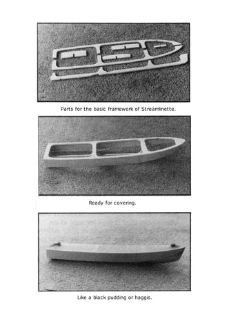 full size printed plans for 18 1/2" model boat streamlinette suitable for small r/c