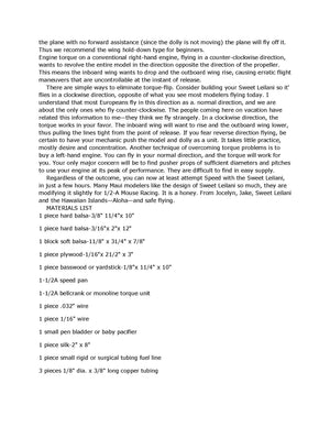 full size printed plan  1/2 a  1975 control line speed sweet leilani engine .049 wingspan 12